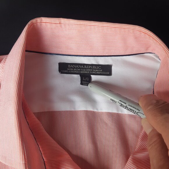 Banana Republic SZ L Slim Fit 100% Cotton Orange Striped Men's Button Up Shirt - Picture 9 of 15